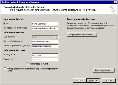 Outlook 2007 - Configurazione della posta - Posta elettronica - Cambia