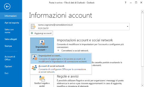 Outlook 2013 2016 - Informazioni account