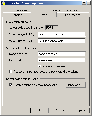 Outlook Express - Account internet - Posta elettronica - Proprietà